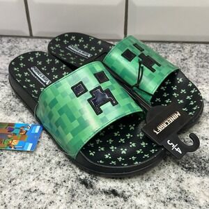 Kids 4-5 Minecraft Creeper Slides Sandals Green unique‎ Christmas gift slip on